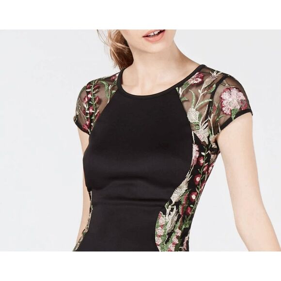 BCX Black Floral Bodycon Sheer Cap Sleeve Sheath Cocktail Party Dress Size 3 - Picture 10 of 12